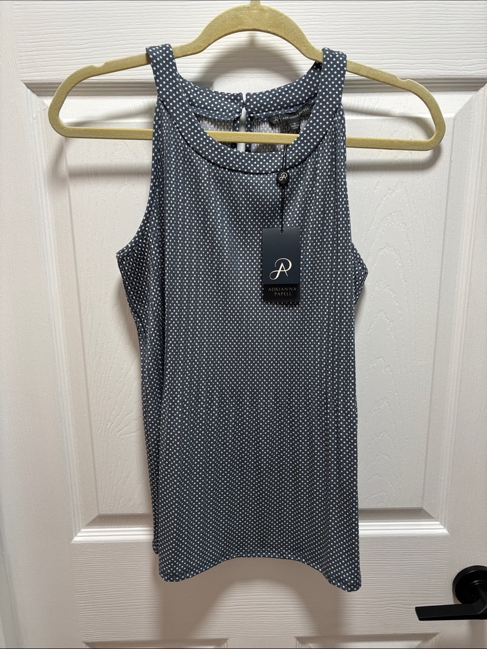 Adrianna Papell Navy and White Polka Dot Sleeveless Tank